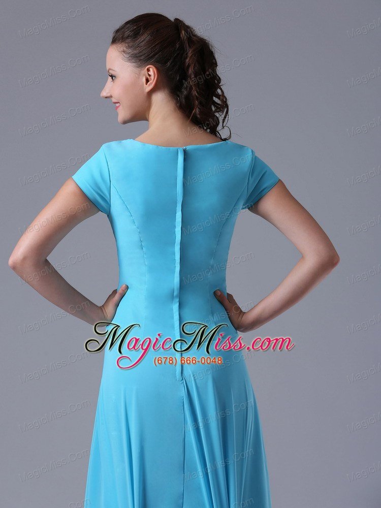 wholesale baby blue scoop bridesmaid dress with beading and ruch in maryland