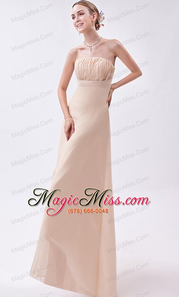 wholesale champagne empire strapless high-low chiffon ruch prom dress