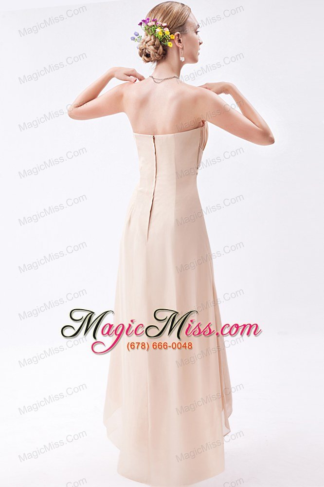 wholesale champagne empire strapless high-low chiffon ruch prom dress