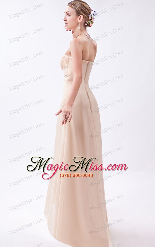 wholesale champagne empire strapless high-low chiffon ruch prom dress