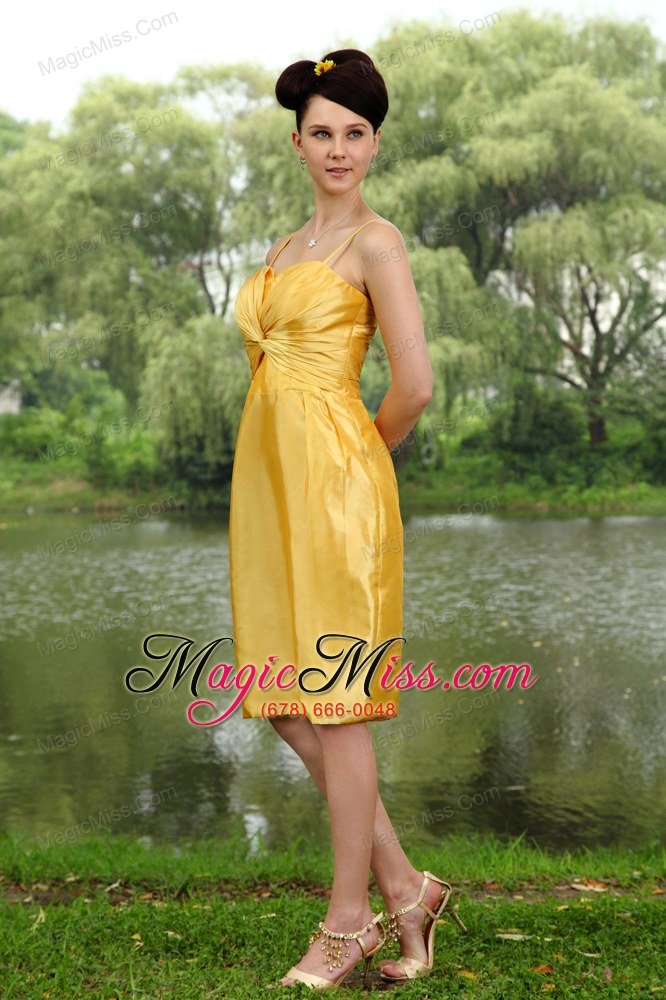 wholesale yellow column straps knee-length taffeta ruch prom / homecoming dress