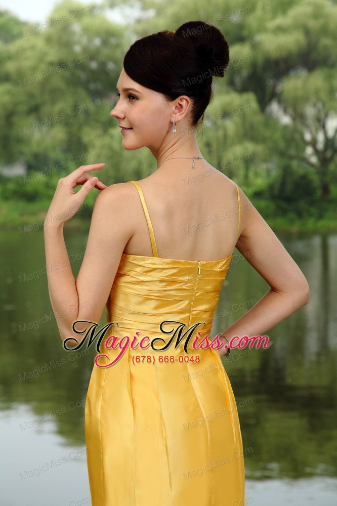 wholesale yellow column straps knee-length taffeta ruch prom / homecoming dress