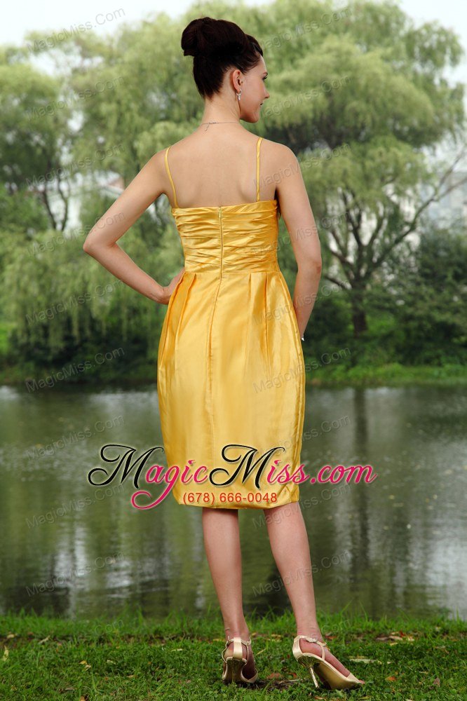 wholesale yellow column straps knee-length taffeta ruch prom / homecoming dress