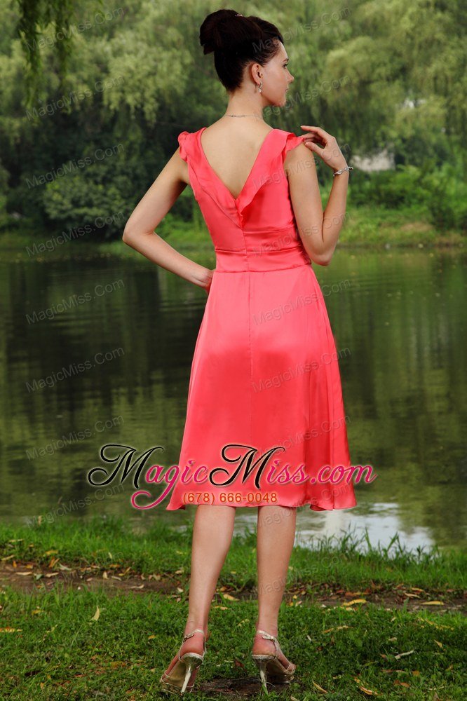 wholesale coral red empire v-neck knee-length taffeta beading prom / homecoming dress