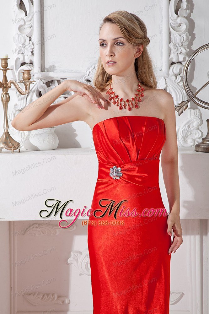 wholesale red column strapless floor-length ruch and beading taffeta prom dress