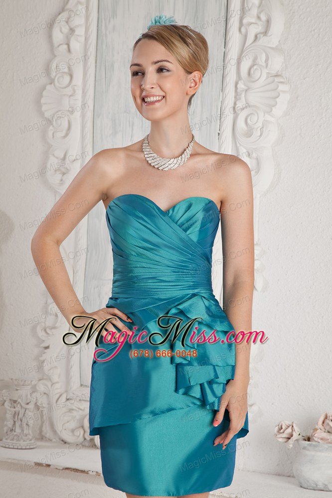 wholesale turquoise column sweetheart mini-length taffetasash prom dress