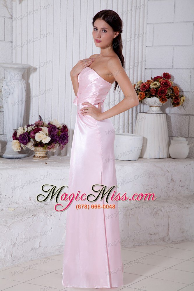 wholesale light pink empire strapless floor-length elastic woven satin beading prom / evening dress