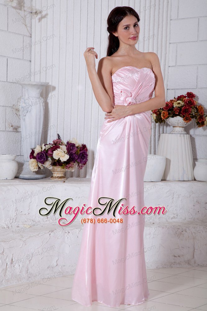 wholesale light pink empire strapless floor-length elastic woven satin beading prom / evening dress