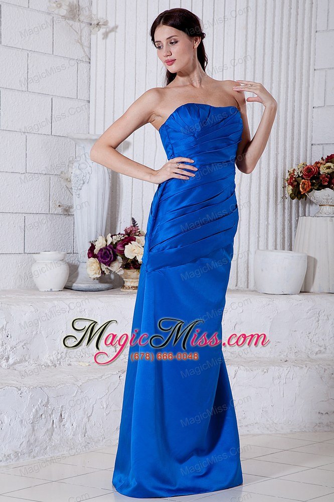 wholesale royal blue column strapless brush train taffeta ruch prom / evening dress