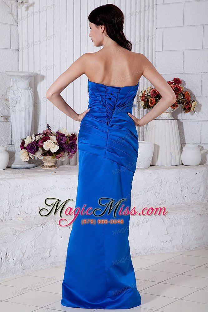 wholesale royal blue column strapless brush train taffeta ruch prom / evening dress