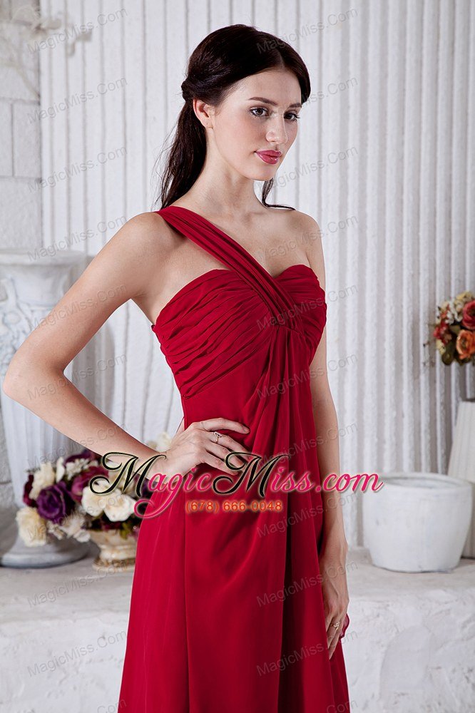 wholesale wine red empire one shoulder mini-length chiffon ruch prom / homecoming dress