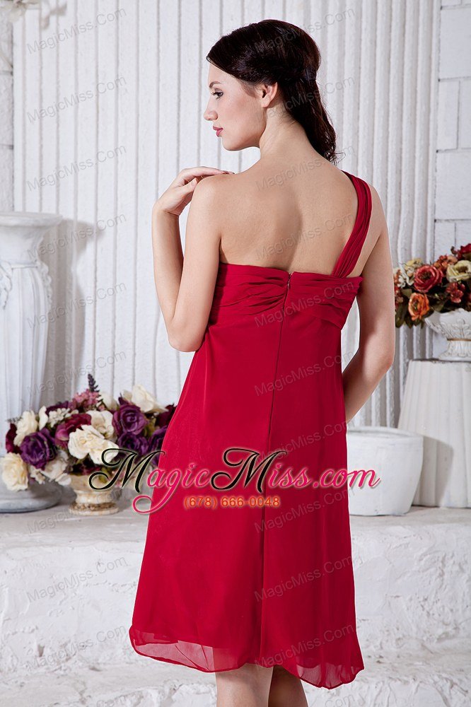 wholesale wine red empire one shoulder mini-length chiffon ruch prom / homecoming dress