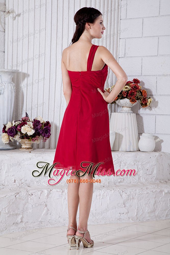 wholesale wine red empire one shoulder mini-length chiffon ruch prom / homecoming dress