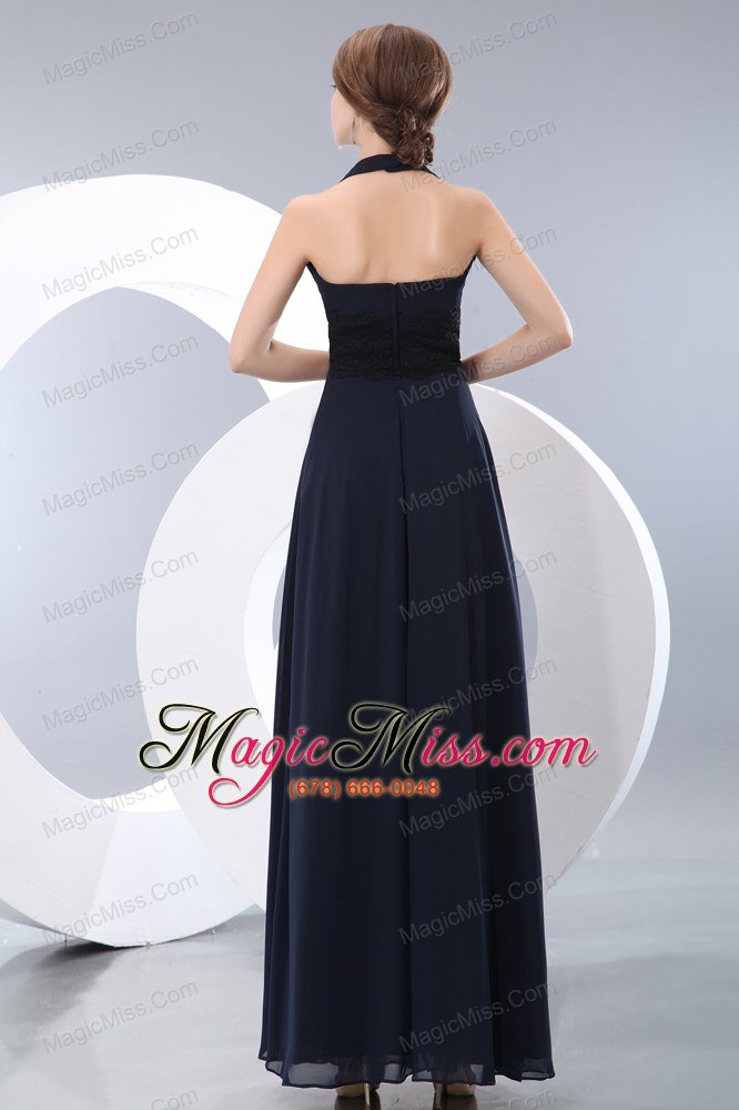 wholesale navy blue empire halter floor-length chiffon lace prom / evening dress