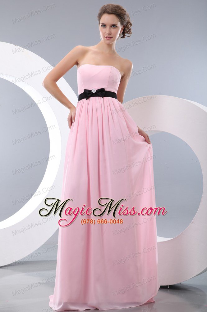 wholesale pink empire strapless brush train chiffon belt bridesmaid dress