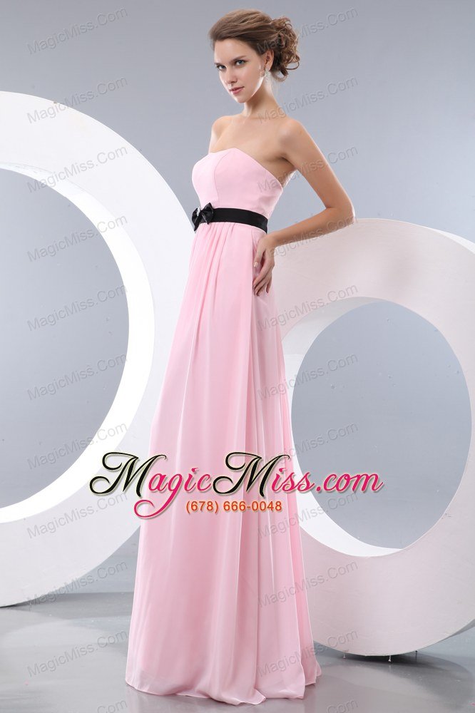 wholesale pink empire strapless brush train chiffon belt bridesmaid dress