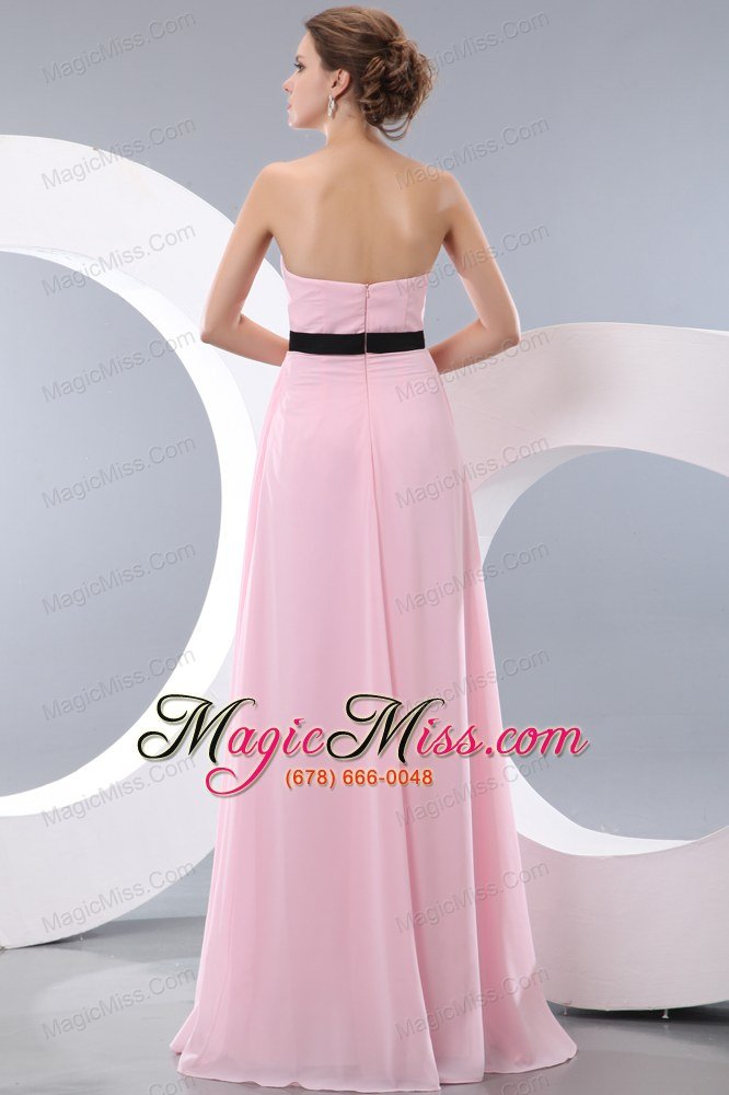 wholesale pink empire strapless brush train chiffon belt bridesmaid dress