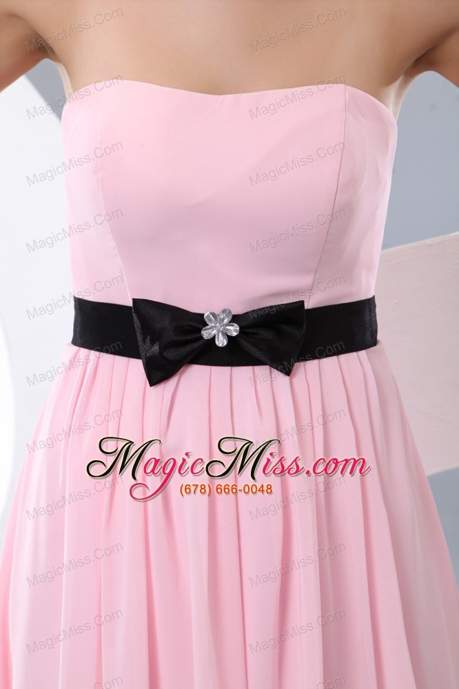 wholesale pink empire strapless brush train chiffon belt bridesmaid dress