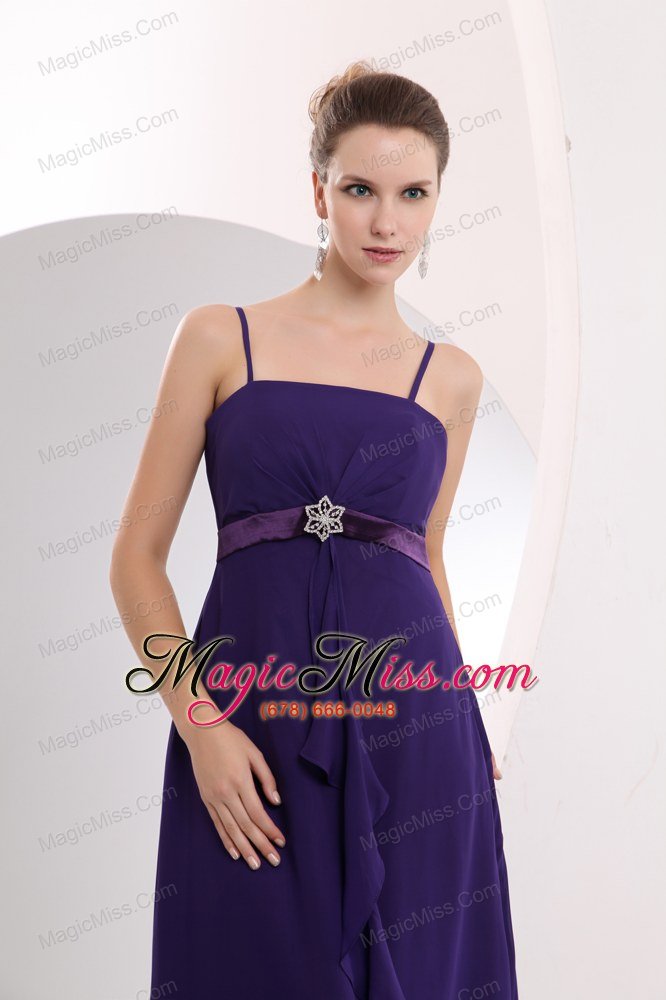 wholesale purple empire straps floor-length chiffon sashes prom / evening dress