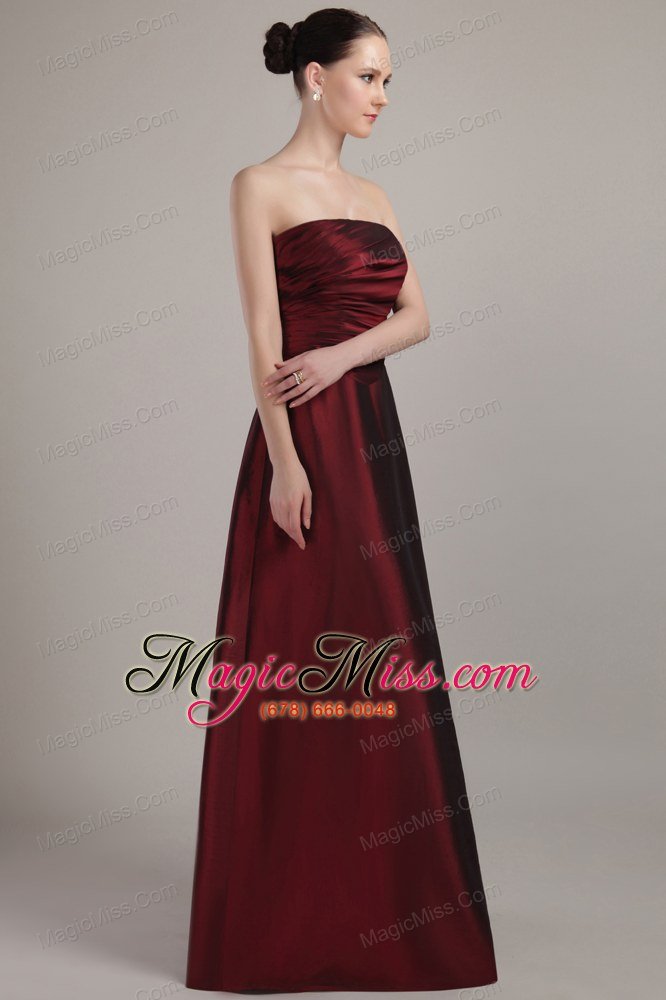 wholesale wine red empire strapless floor-length taffeta bridesmaid dress