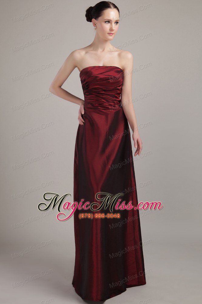 wholesale wine red empire strapless floor-length taffeta bridesmaid dress