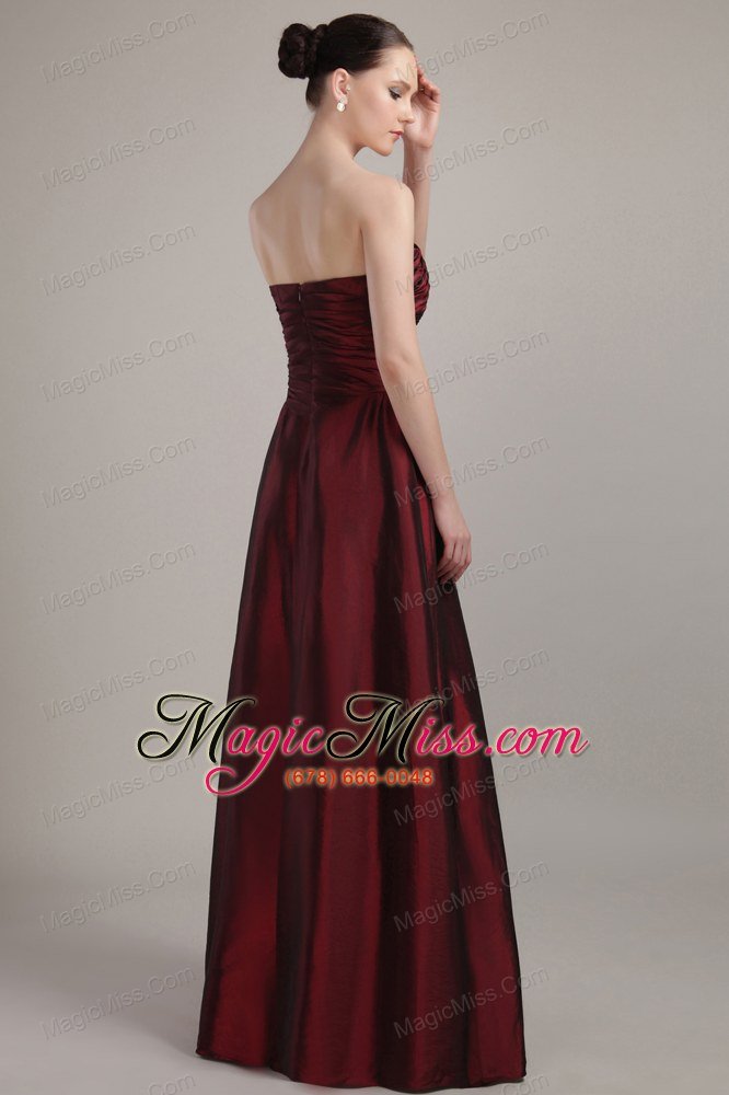 wholesale wine red empire strapless floor-length taffeta bridesmaid dress