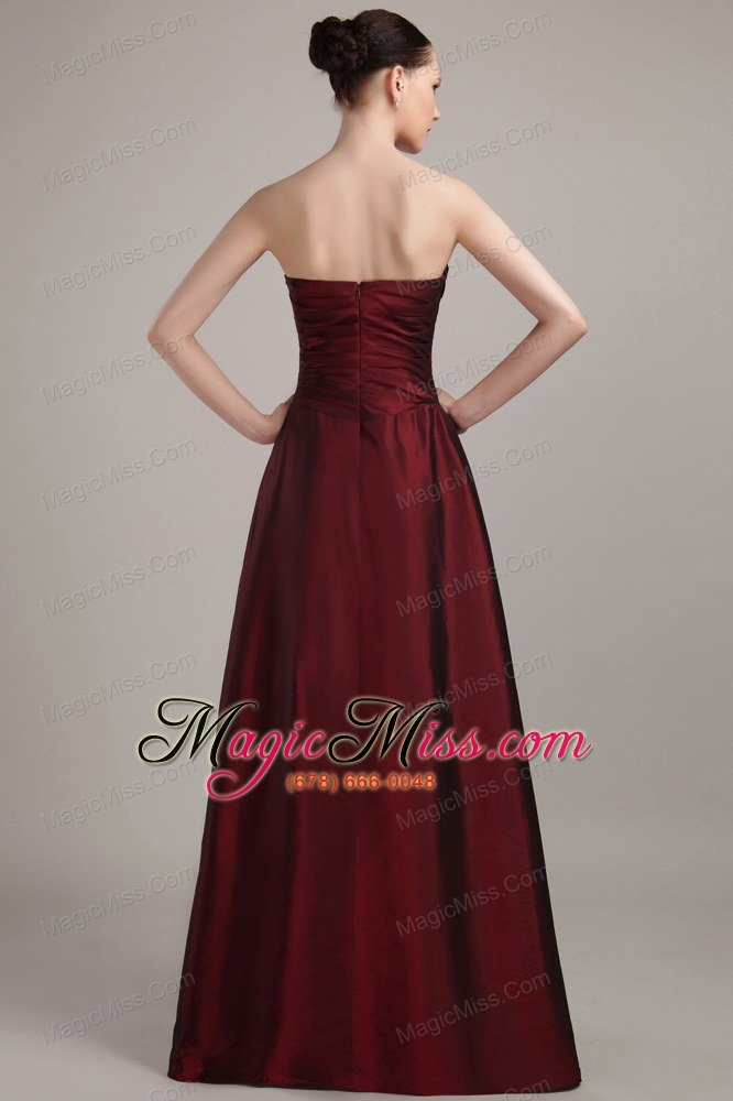 wholesale wine red empire strapless floor-length taffeta bridesmaid dress