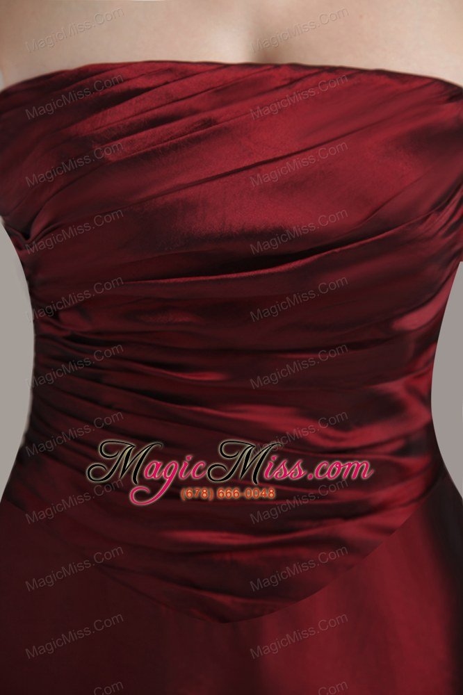 wholesale wine red empire strapless floor-length taffeta bridesmaid dress