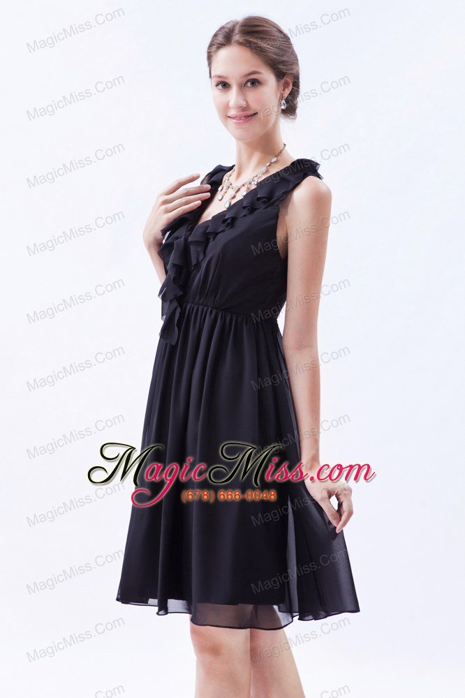 wholesale dark purple empire v-neck mini-length chiffon ruch bridesmaid dress