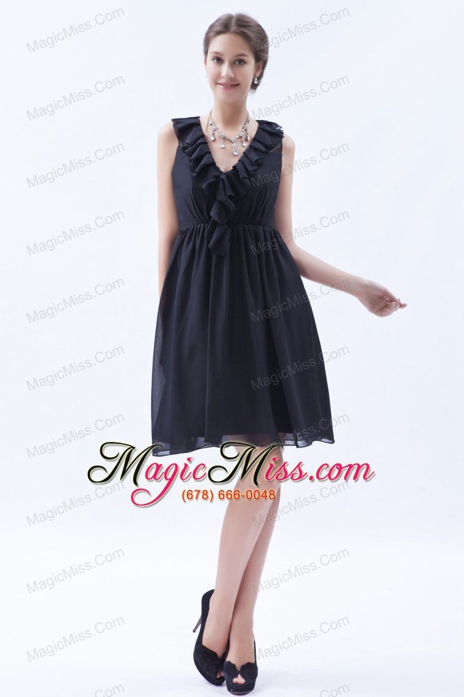 wholesale dark purple empire v-neck mini-length chiffon ruch bridesmaid dress