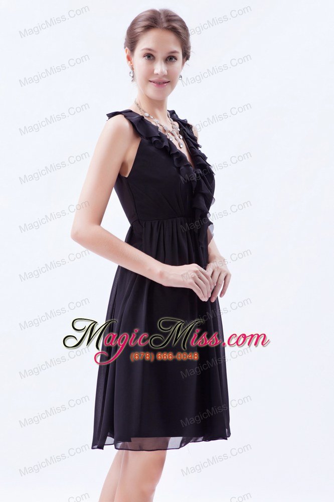 wholesale dark purple empire v-neck mini-length chiffon ruch bridesmaid dress