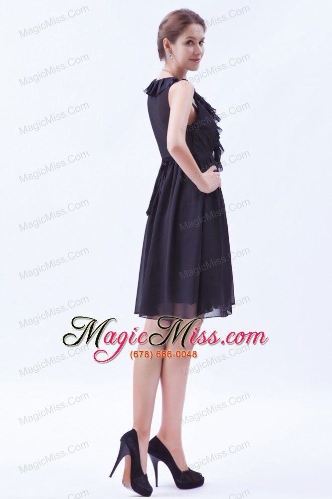 wholesale dark purple empire v-neck mini-length chiffon ruch bridesmaid dress