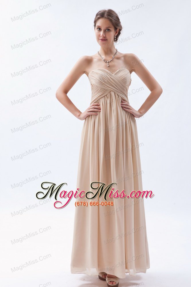 wholesale champagne empire sweetheart floor-length chiffon ruch prom dress