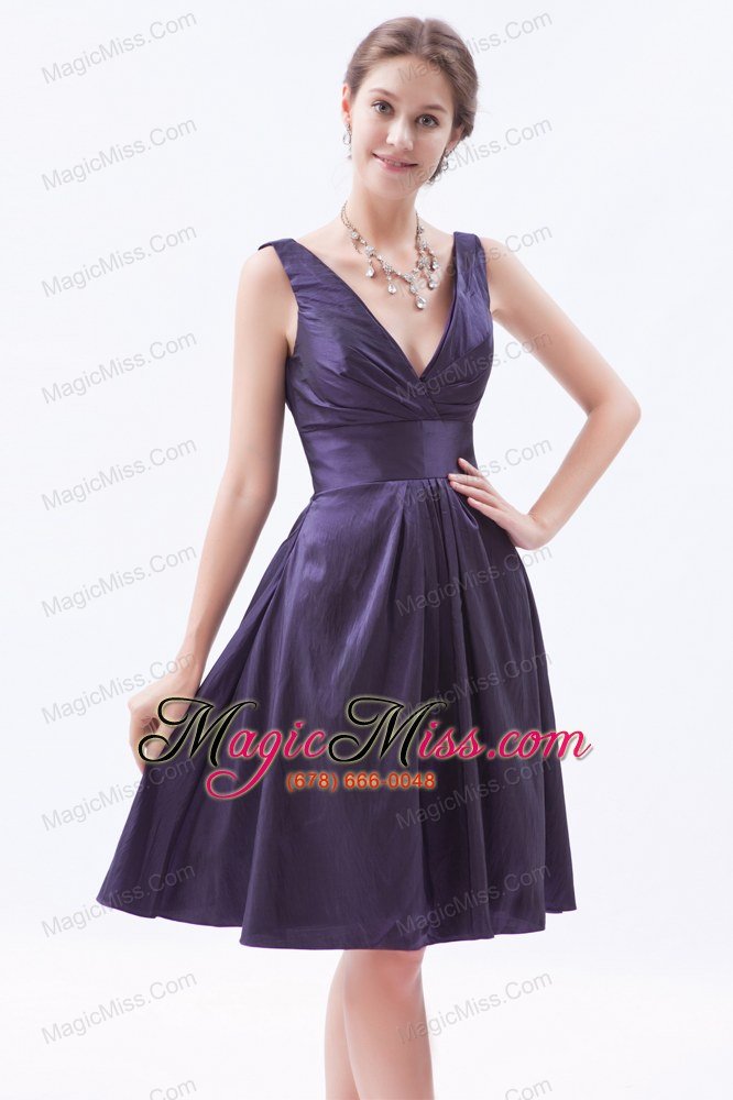 wholesale purple empire v-neck knee-length taffeta beading prom dress