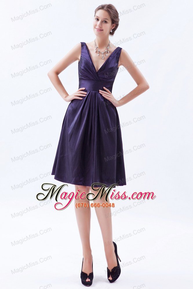 wholesale purple empire v-neck knee-length taffeta beading prom dress