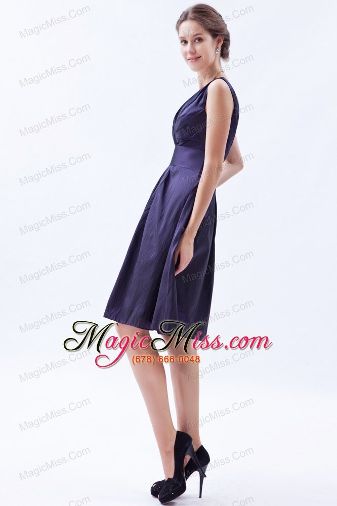 wholesale purple empire v-neck knee-length taffeta beading prom dress