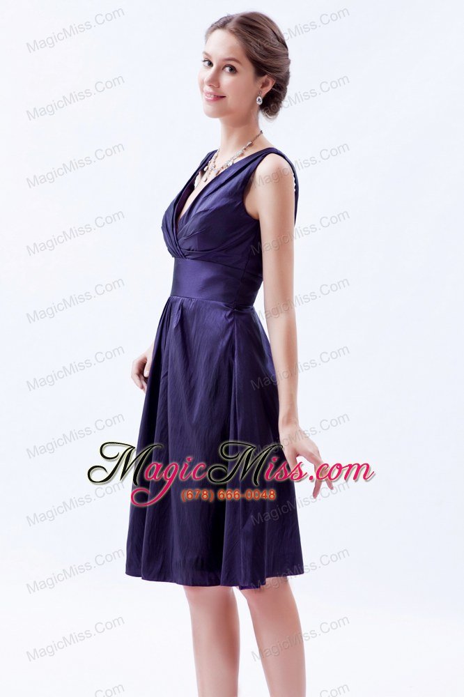 wholesale purple empire v-neck knee-length taffeta beading prom dress