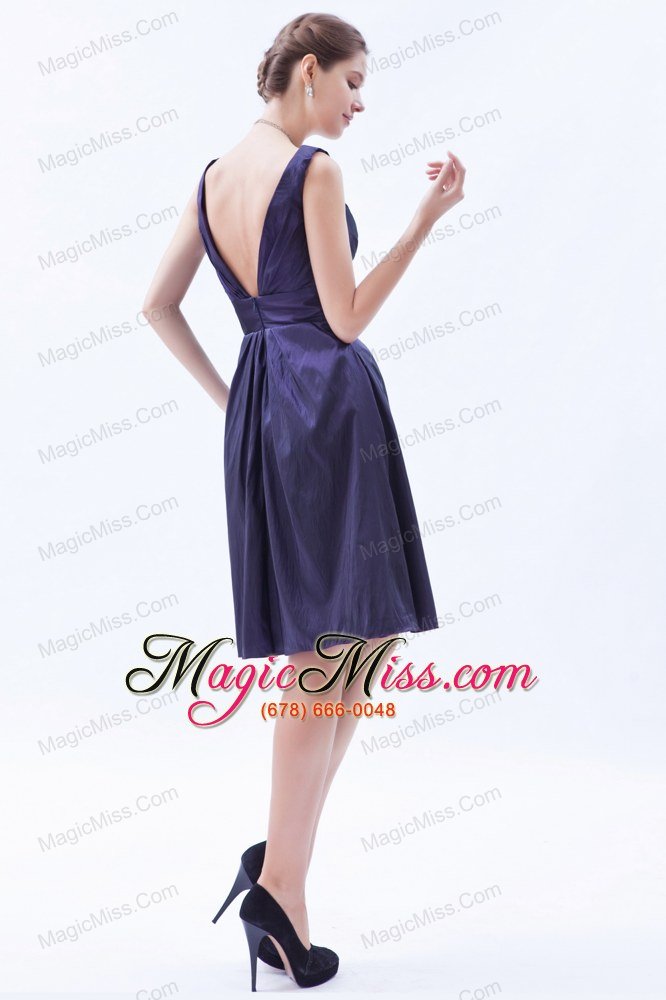 wholesale purple empire v-neck knee-length taffeta beading prom dress