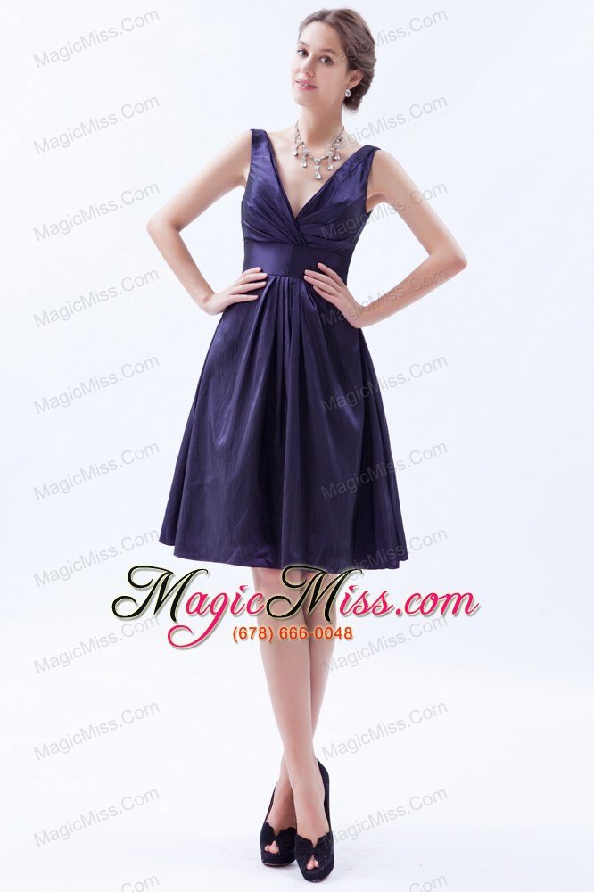 wholesale purple empire v-neck knee-length taffeta beading prom dress