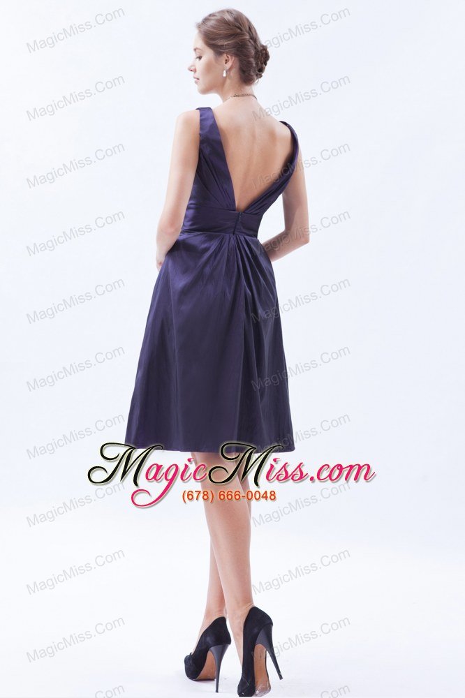 wholesale purple empire v-neck knee-length taffeta beading prom dress