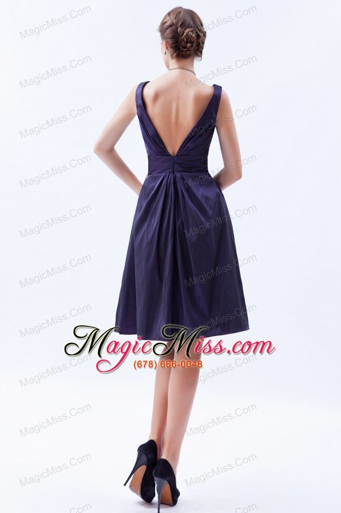 wholesale purple empire v-neck knee-length taffeta beading prom dress