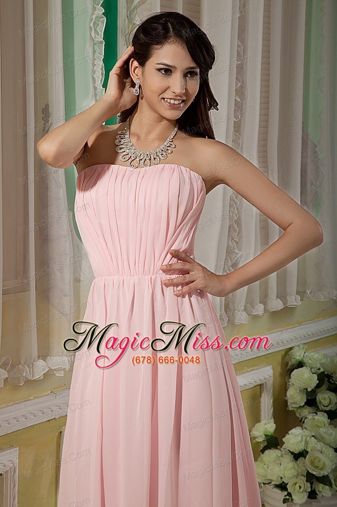 wholesale baby pink empire strapless brush train chiffon ruch prom dress