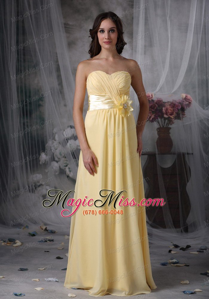 wholesale yellow empire sweetheart floor-length chiffon hand made flower prom dress