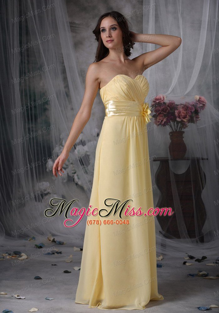 wholesale yellow empire sweetheart floor-length chiffon hand made flower prom dress