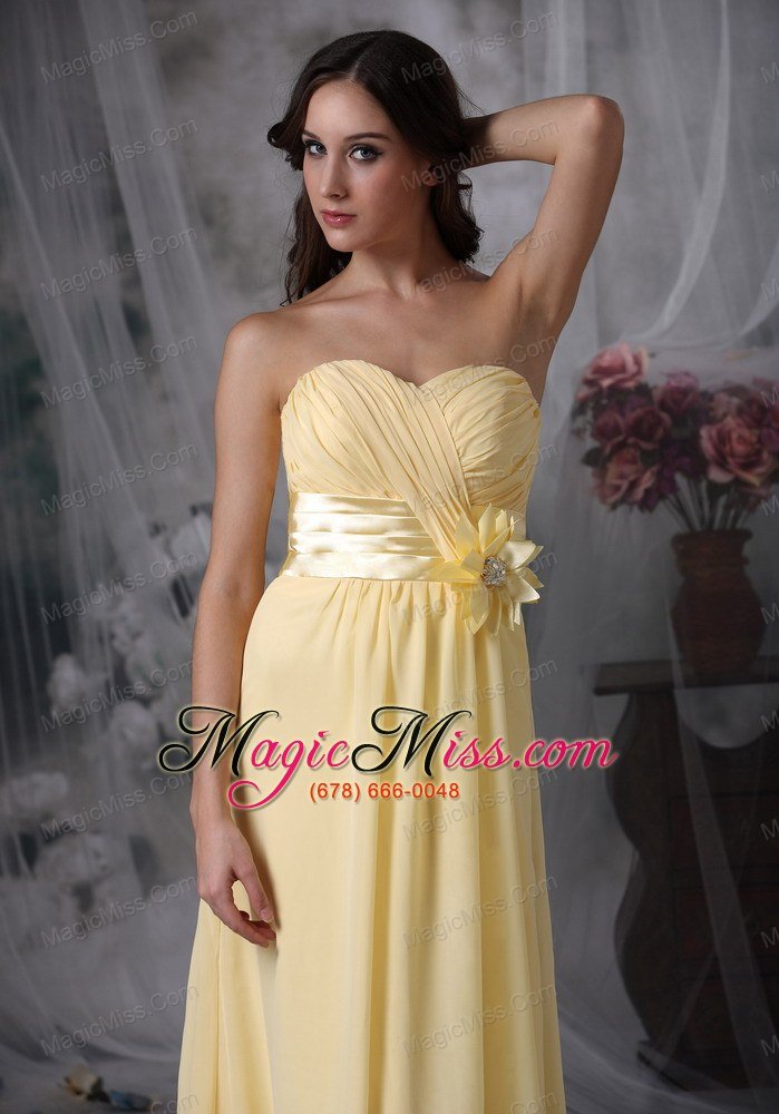 wholesale yellow empire sweetheart floor-length chiffon hand made flower prom dress