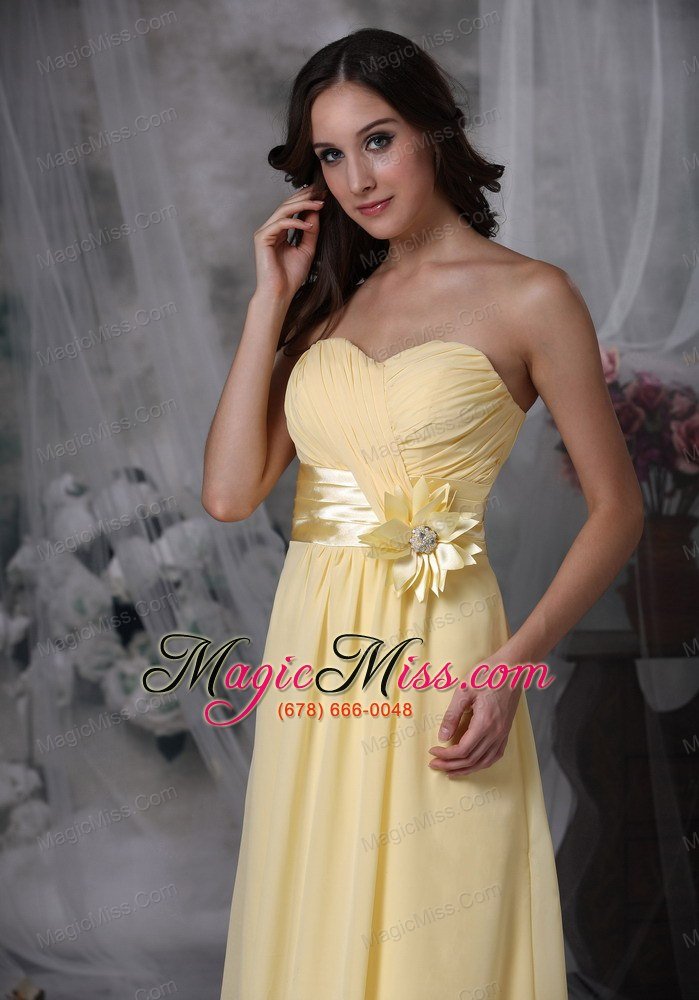 wholesale yellow empire sweetheart floor-length chiffon hand made flower prom dress