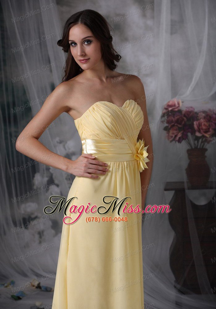 wholesale yellow empire sweetheart floor-length chiffon hand made flower prom dress