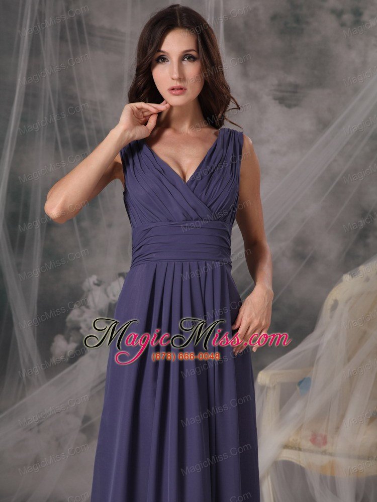 wholesale beautiful cheap bridesmaid dress empire v-neck chiffon ruched floor-length