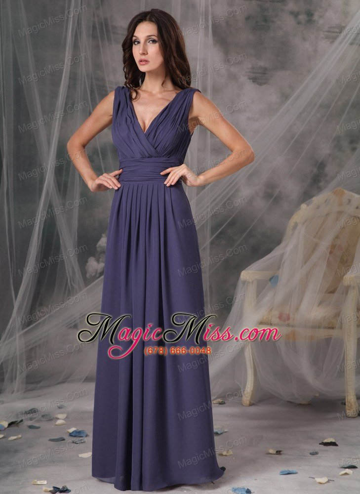 wholesale beautiful cheap bridesmaid dress empire v-neck chiffon ruched floor-length