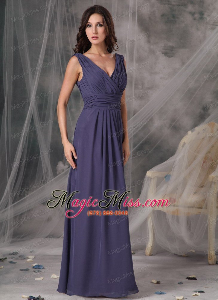 wholesale beautiful cheap bridesmaid dress empire v-neck chiffon ruched floor-length